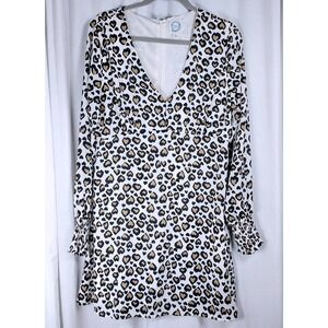 Blue Rain Leopard‎ Print Knee Length Dress Francesca's Collection Womens Large